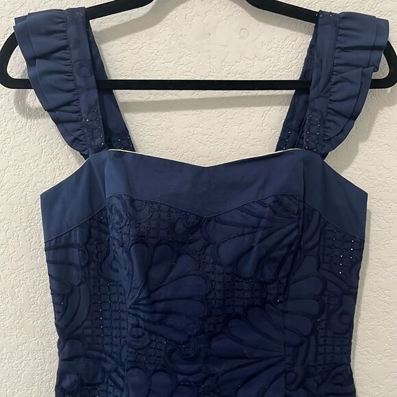 LILLY PULITZER A Dollop of Scallop Eyelet Sarafina Shift Dress, Navy, Size 2 - Picture 6 of 13